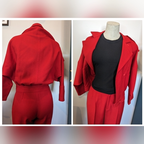 Vintage wool red Park Lane vintage 2 piece 80's power suit Size 5 & 7 - Picture 5 of 17